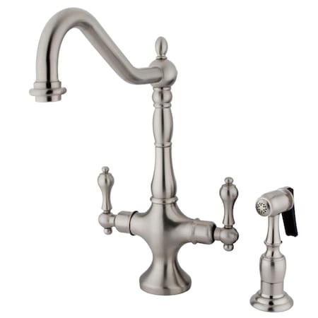Kingston Brass KS1778ALBS Heritage 2-Handle Kitchen Faucet W/ Brass Sprayer, Nickel KS1778ALBS